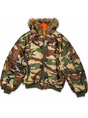 Nova Military Bomber Jacket Reversible Insulated Mens 2XL Camo Fur Hood Vintage
